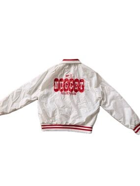 BDG White Bomber Jacket with Red Stripe Trim